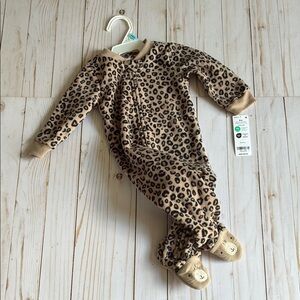 NWT Carter's Leopard Print Cheetah Face Feet Fleece Girls Sleeper SZ 6M